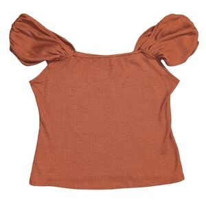 🍂 3/$15 - Anthropologie Burnt Orange Ruched Ribbed Top, Size XL